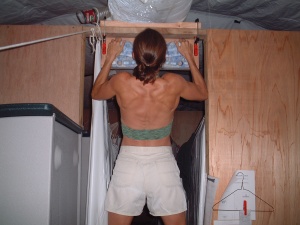 Janelle's training rig in an Air Force tent in the Indian Ocean.