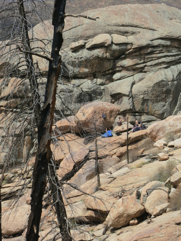 Axel bouldering with some USAFA cadets below the Brown Wall.