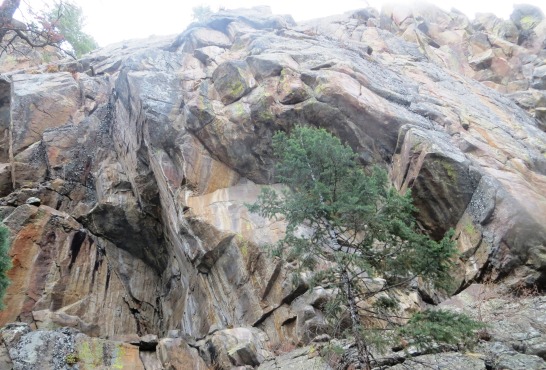 Another cliff, this one composed of bullet-hard quartzite. The leaning arete left of center will easily be in the 5.14-range, and to the right of that are five more lines that I would guess will range from 5.8 to 5.12.